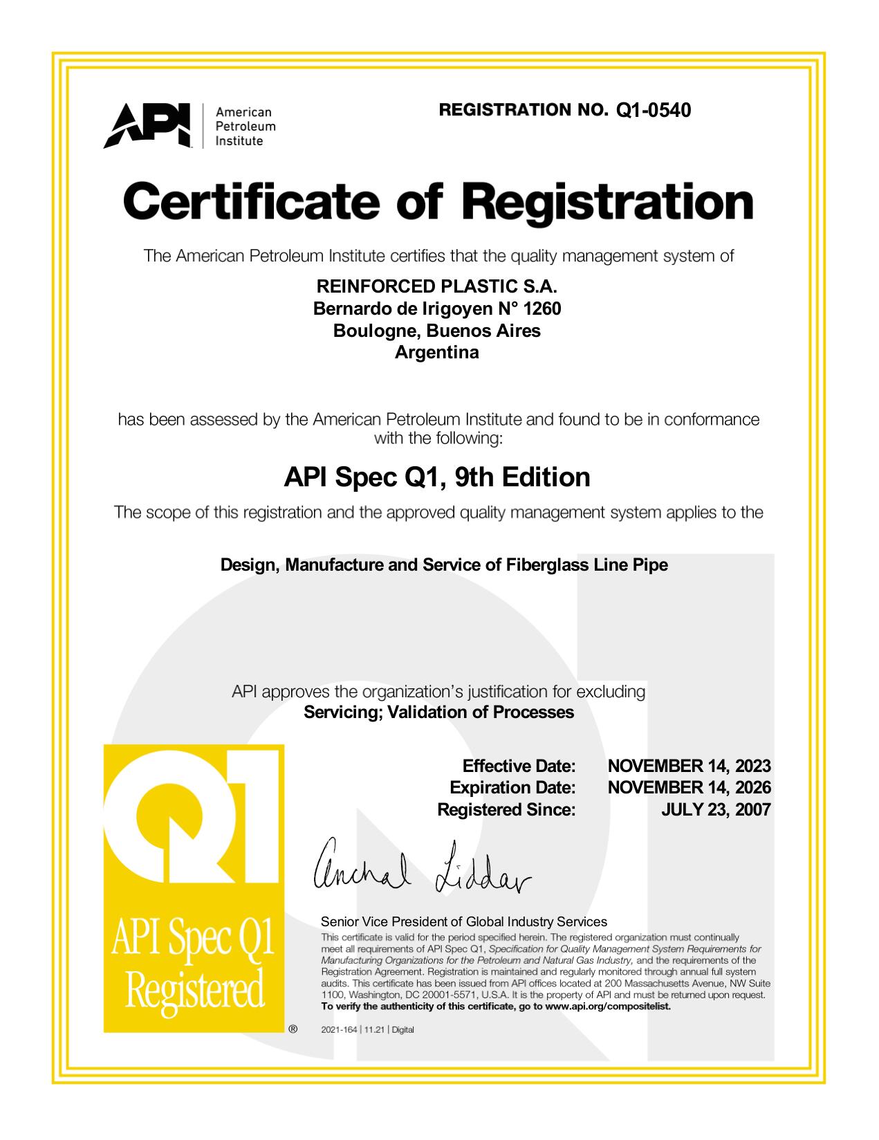 Certificado API Q1